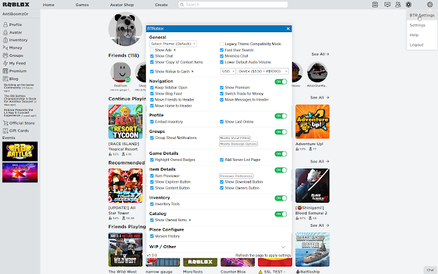 Screenshot 1 of BTRoblox - Making Roblox Better