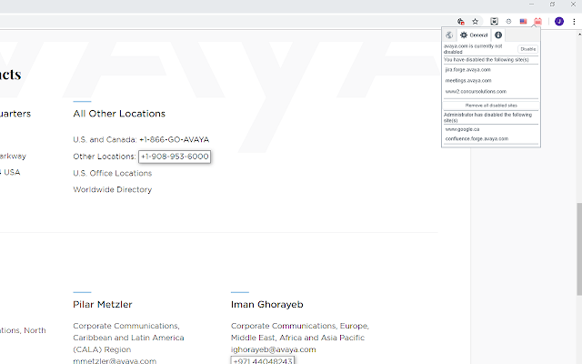 Screenshot 1 of Avaya Browser Extension