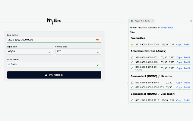 Screenshot 1 of Adyen Test Cards