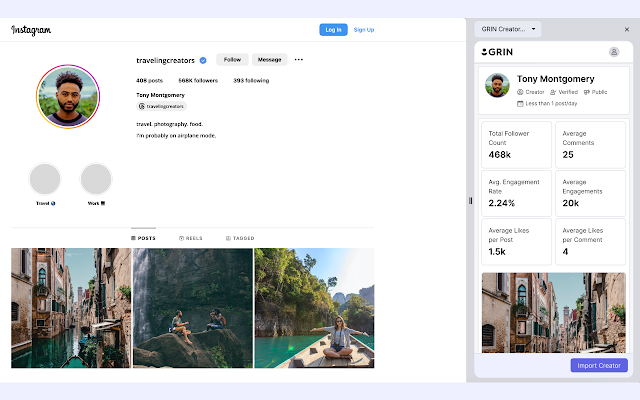 Screenshot 1 of GRIN Creator Discovery Web Extension
