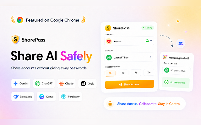 Screenshot 1 of SharePass: Share AI Safely Without Sharing Passwords